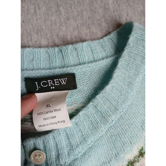 J Crew Sweater XL Cardigan Lambs Wool Fair Isle Preppy Cottage Boho Bohemian - Picture 3 of 12